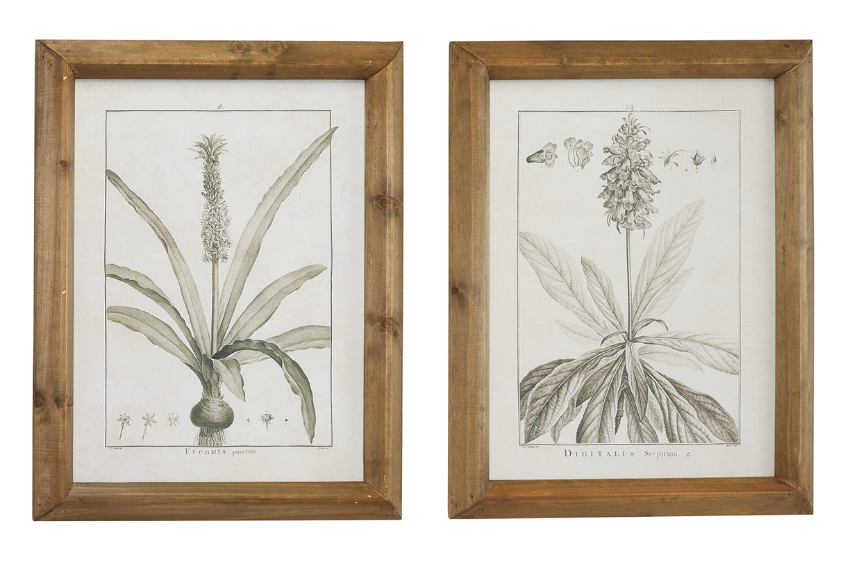 Deco 79 Wood Leaf Framed Wall Art with Brown Frame, 2 Count(Pack of 1) 17"W, 22"H, Light Brown Deco 79