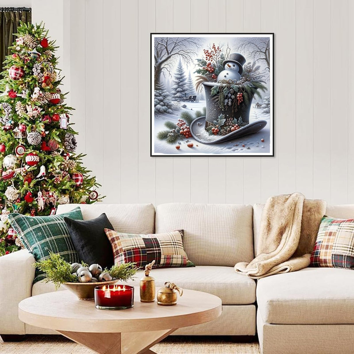 Christmas Snowman Diamond Painting Kits for Adult, Xmas Hat Forest Diamond Art Kits for Beginner, DIY Full Drill Winter Holiday Rhinestone Diamond Dots Gem Painting Art Craft Home Decor 12 x12 Inch Semneroy