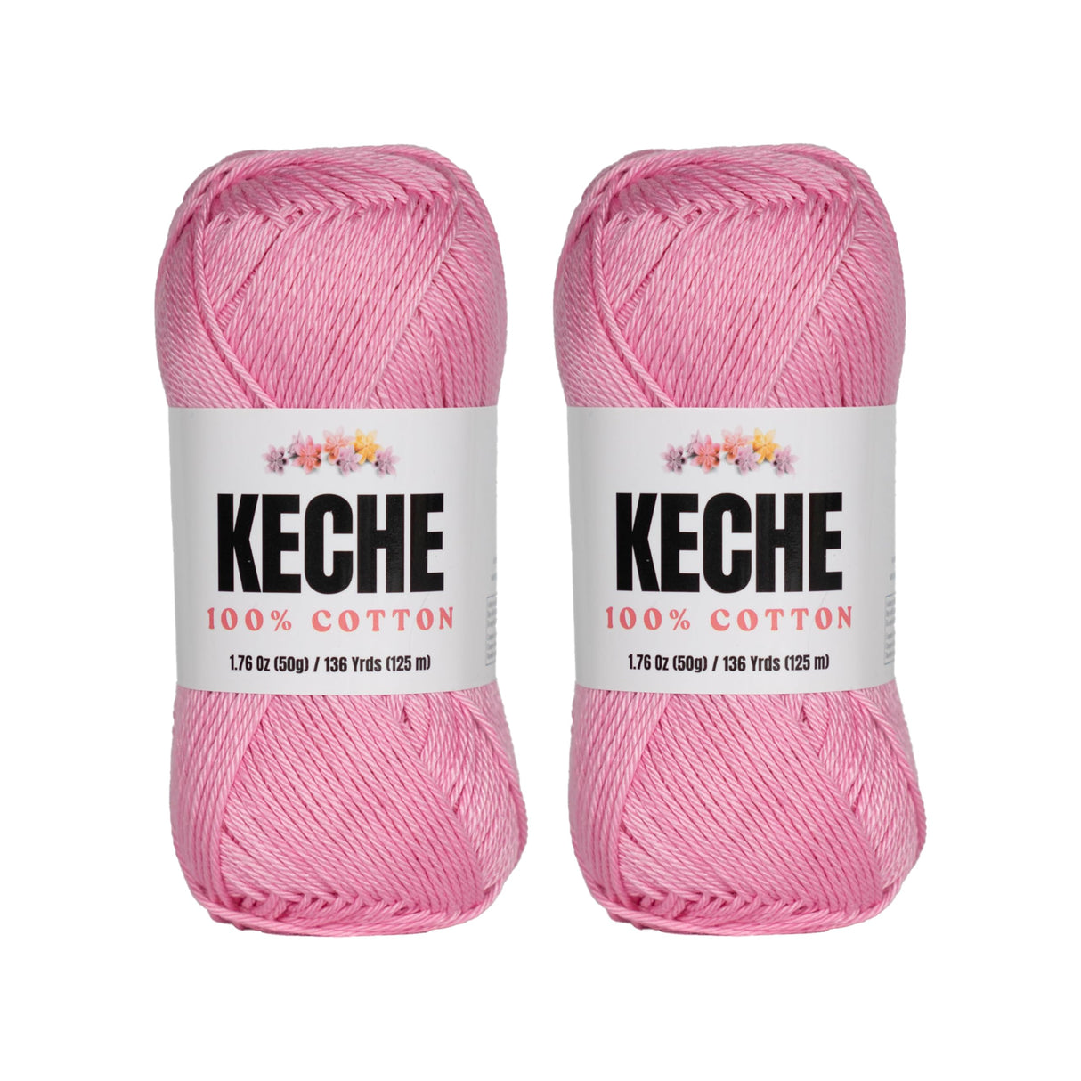 Cotton Yarn - 100% Cotton Yarn for Crocheting and Knitting, Mercerized Cotton Amigurumi Yarn Fine-Sport 2 1.76 oz (50g) / 136 Yrds (125 m) 2 Skeins - Baby Pink KECHE