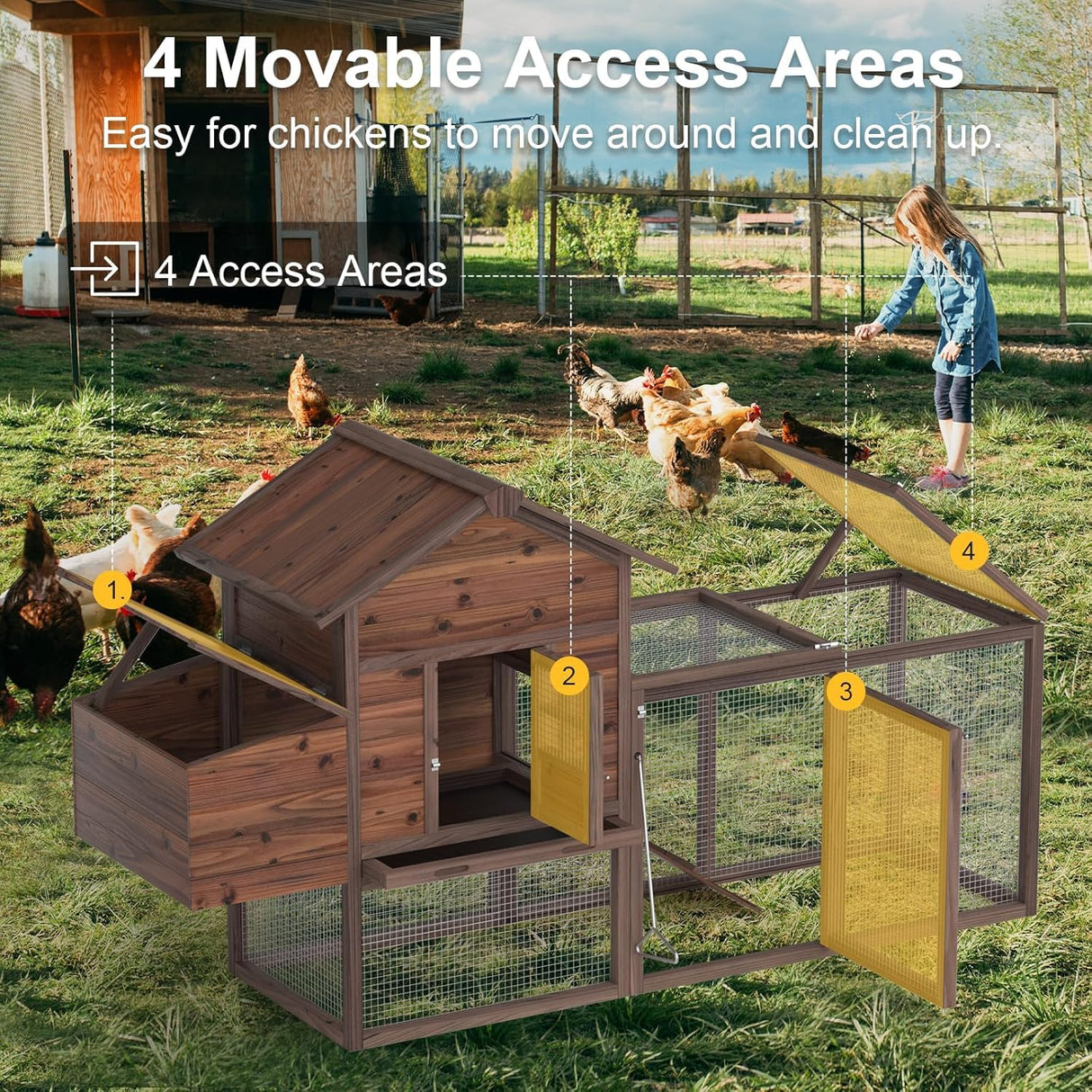 Large Wooden Chicken Coop, 160IN Outdoor Chicken Cages and Run with Nesting Boxes for 2-8 Chickens, Hen Run Poultry Pet House Rabbit Hutch with Waterproof Roof & Removable Tray for Backyard (Two) TANGJEAMER