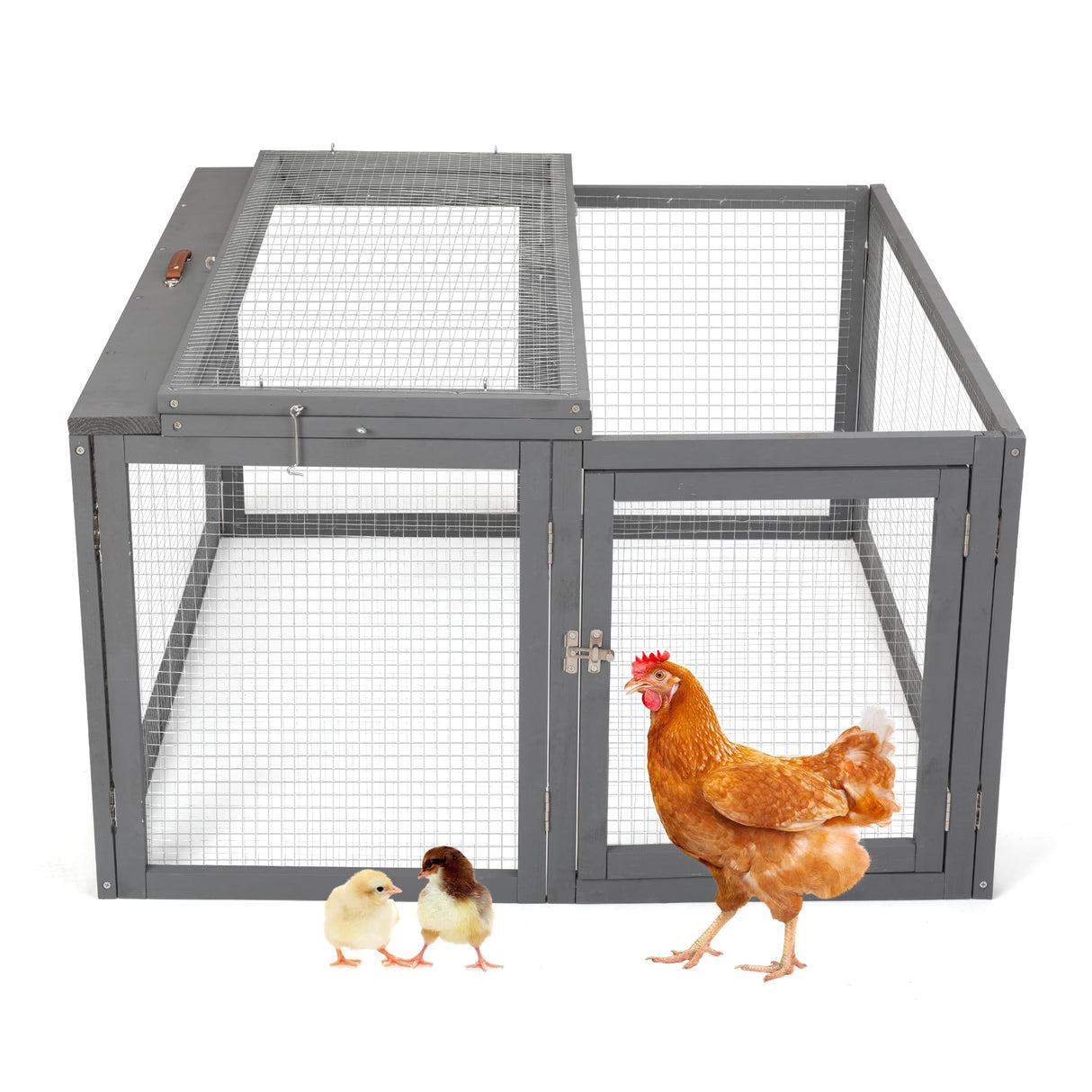 COZIWOW Folding Wooden Chicken Coop Chicken Run, Indoor Outdoor Run with Mesh Cover, Portable Large Rabbit Hutch Small Animal Poultry Cage for Chicks, Duck, Bunny, Kitten, Puppy, Grey COZIWOW