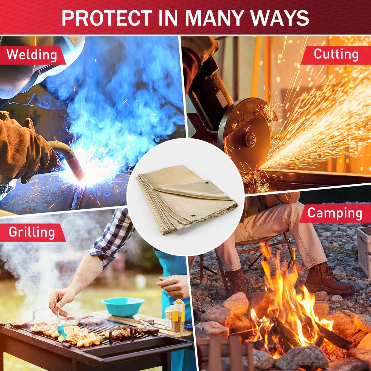 2 Pack Welding Blanket 4x6 ft - Heavy Duty Fiberglass Heat Resistant Fabric, 1022 °F Fire Resistant Blankets, High Temp Insulation Blanket for Industrial, Smoker, Camping, Grill kanhiro