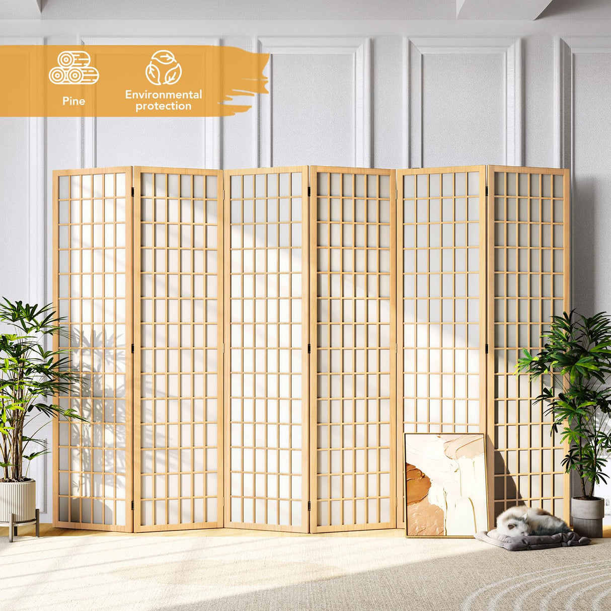 JOSTYLE Room Divider Wall Shoji Screen, 6 Panel Folding Privacy Screen for Room Separation, Japanese Wood Room Divider Screen, 5.9 Ft, Natural JOSTYLE