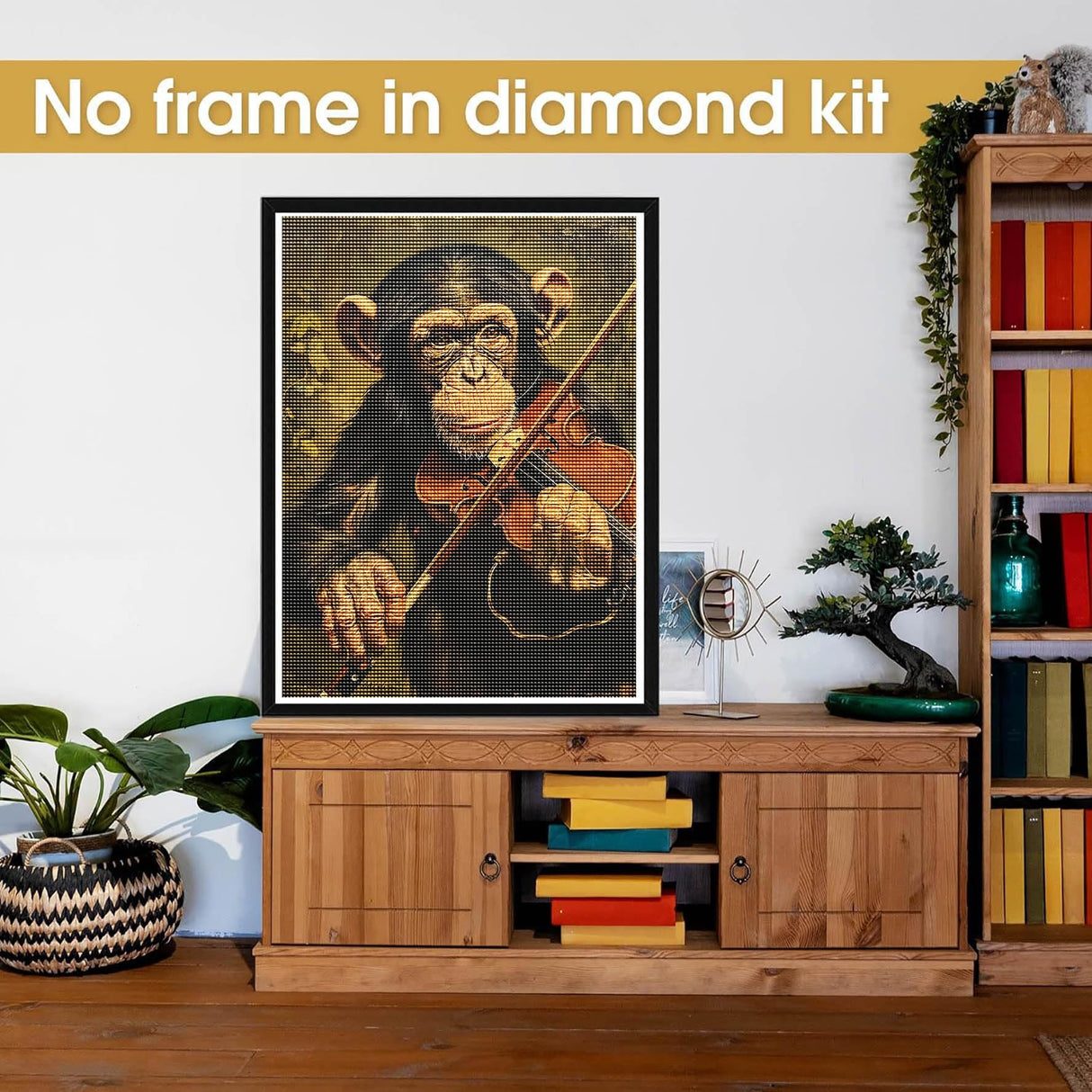 Bimkole 5D Diamond Art Kits for Adults Monkey Playing Violin, Full Drill DIY Rhinestone Embroidery Set Paint with Diamonds Art Animals by Number Kits Cross Stitch Home Wall Craft Decor 12x16 Inch Bimkole