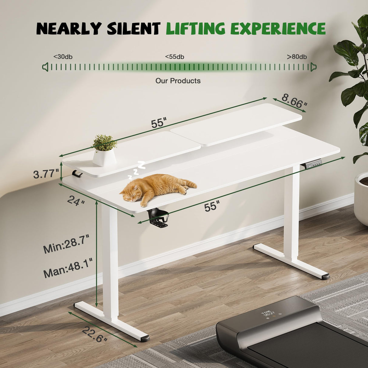 Furmax Electric Standing Desk with Monitor and Laptop Workstation, 55 x 24 Inches Height Adjustable Sit Stand Up Desk, Computer Workstation with Cup Holder and Hook, Holes for Cables, White Furmax