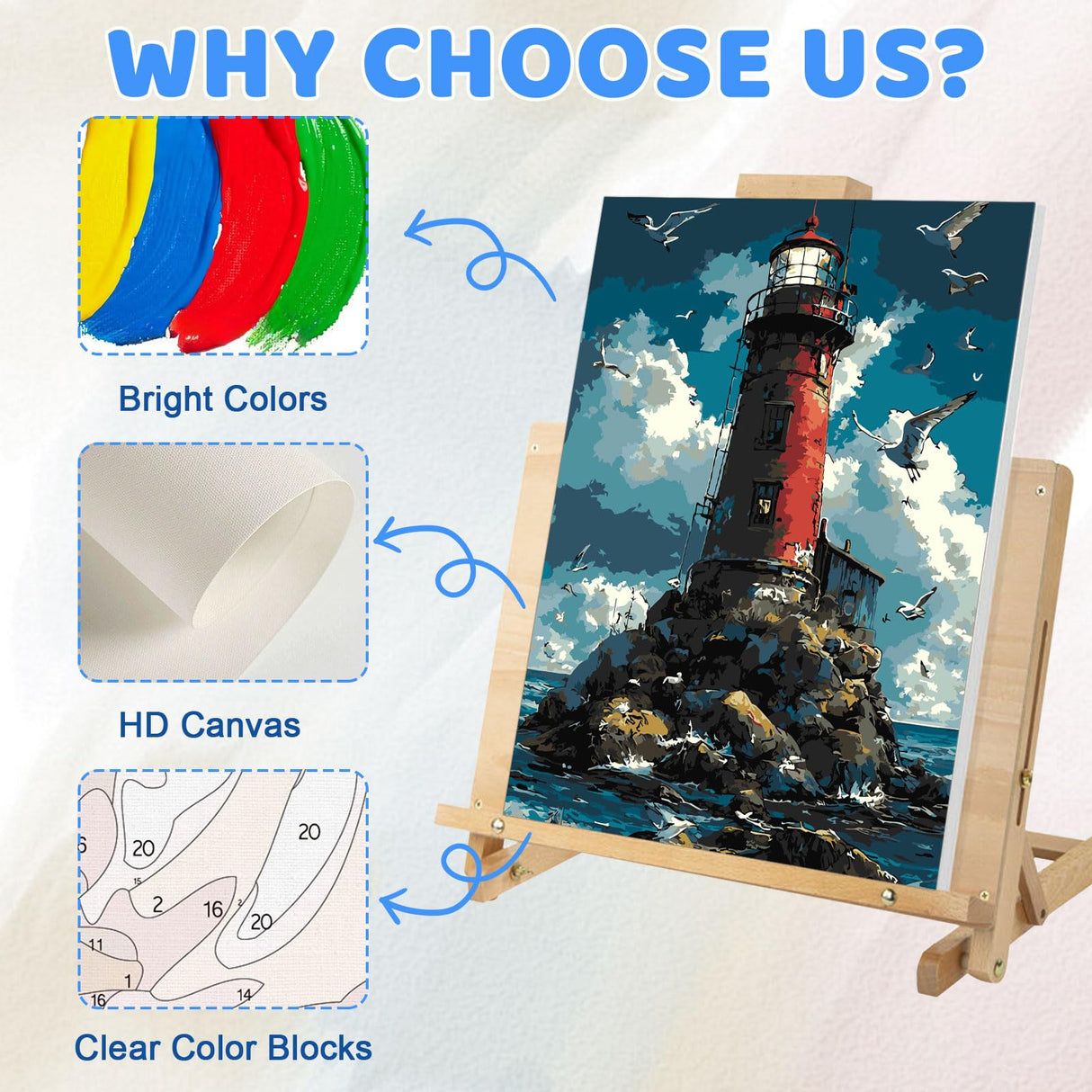 EMIEAUFG Creative Paint by Number Kit for Adults,Beacon in The Middle of The Ocean DIY Paint by Numbers Set for Home Decor and Gifting - 12x16 Inch EMIEAUFG