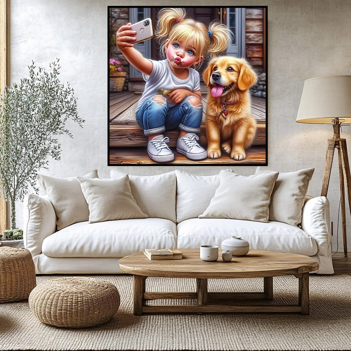 CHWGLFGG 5D Diamond Art Kits for Adults Beginners, Girl and Dog Diamond Painting Kits, DIY Full Round Drill Paint by Diamonds Dot Gem Art for Adults, Home Wall Decor 13.7X 13.7 Inch CHWGLFGG