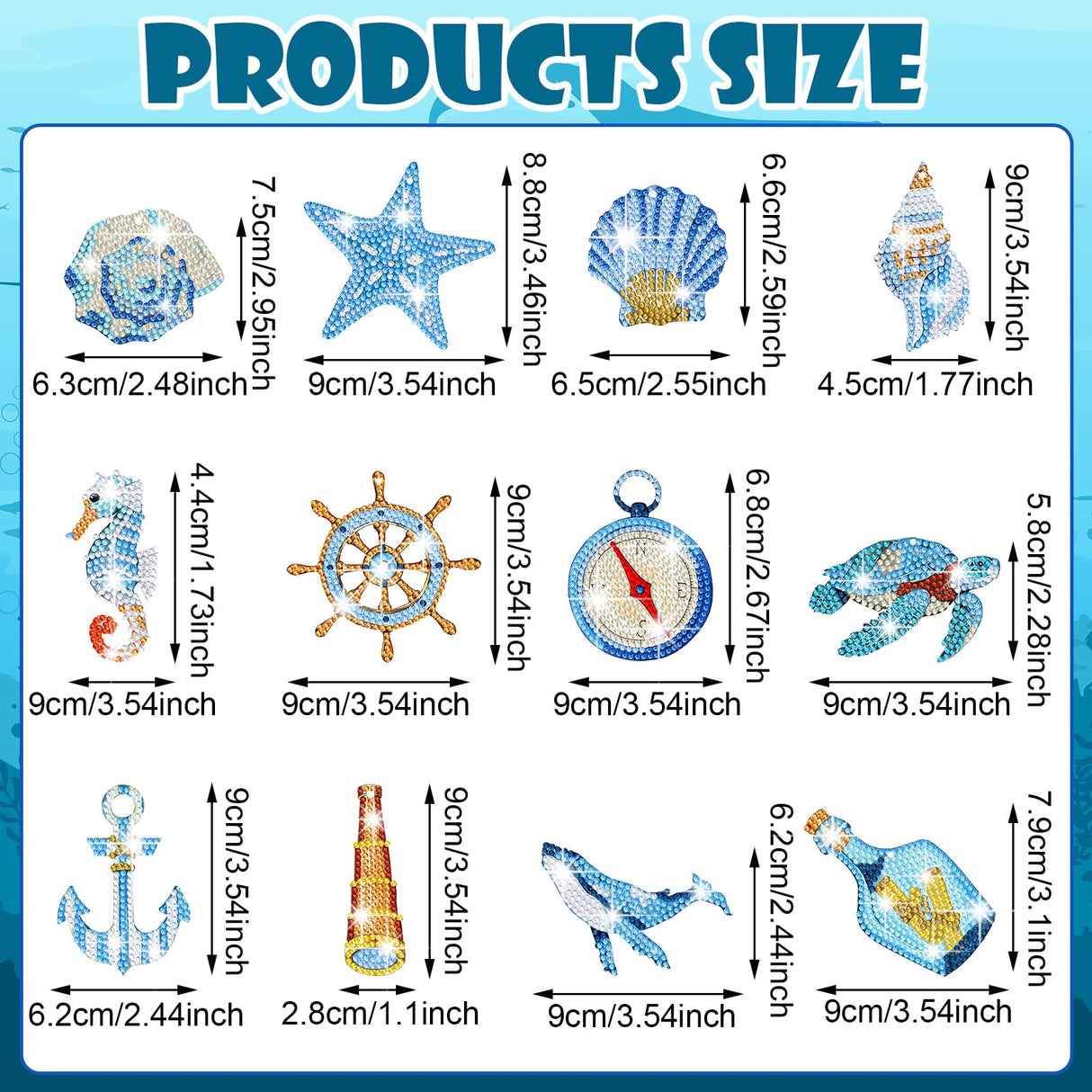 BBTO 15 Pcs Summer Ocean Diamond Painting Keychains Kits 5D DIY Summer Diamond Art Painting Keyrings Sea Animals Theme Key Chains for Beach Party Crafts Ornaments BBTO