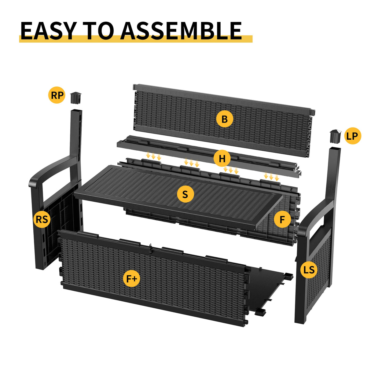 ROJIK 80 Gallon Storage Bench Deck Box Outdoor with Armrests,Storage Furniture Waterproof Lockable for Porch Patio and Garden (Black) ROJIK