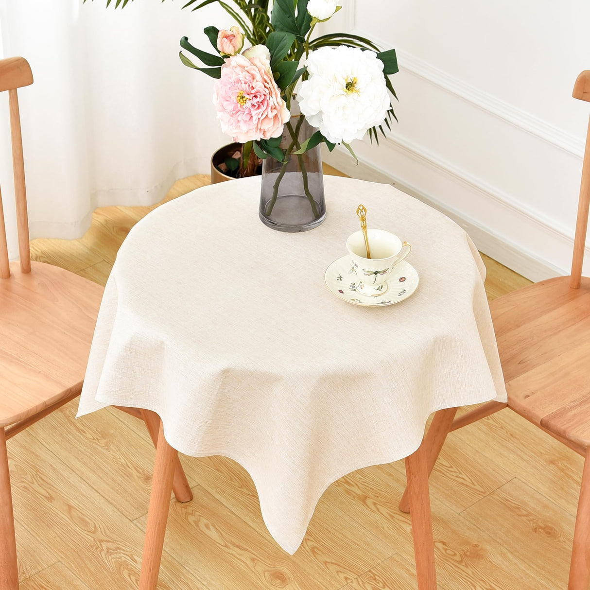 Faux Linen Small Square Tablecloth Farmhouse Waterproof Neutral Table Cloth Washable Table Cover for Indoor Outdoor Home Kitchen Dinning Room 36 x 36 Inch Trczzone