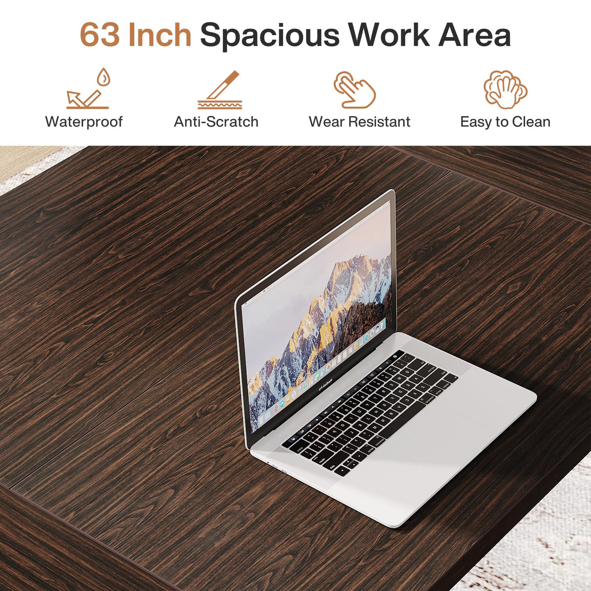 Tribesigns 63 Inch Executive Desk, Large Office Computer Desk with Thick Wooden Tabletop and Metal Frame, Modern Simple Workstation Writing Table Study Desk for Home Office, Walnut Brown Tribesigns