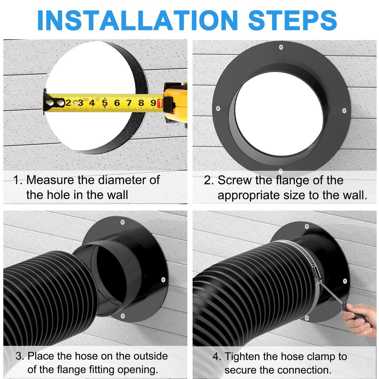 Hon&Guan 4 Inch Duct Connector, 4 Inch Duct Connector Flange Dryer Vent Connector for Heating Cooling Ventilation System, Plastic Dryer Vent Wall Plate -Black. Hon&Guan