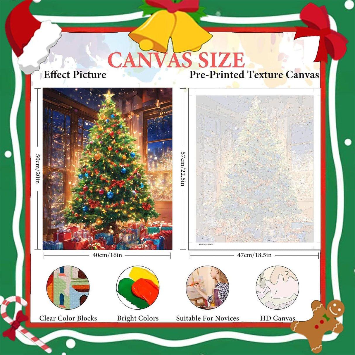 cviokrdu Christmas Paint by Numbers Kit for Adults - Christmas Adult Paint by Number Kits on Canvas, DIY Tree Oil Painting for Gift Home Wall Decor (16x20inch) cviokrdu