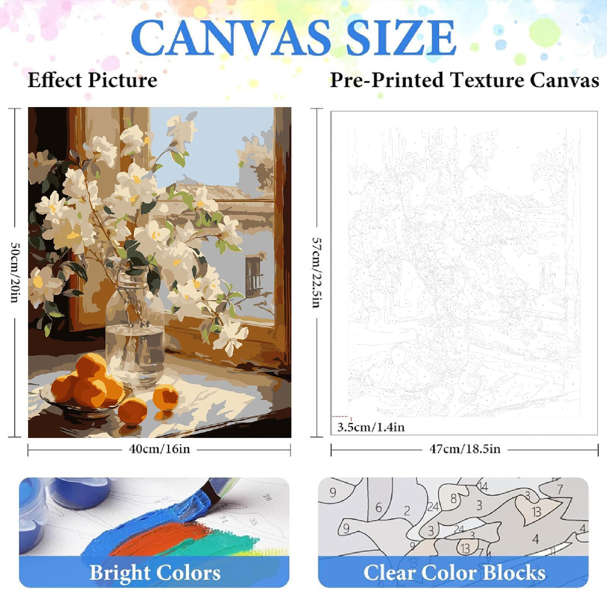 ZRIZQ Paint by Numbers for Adults Beginners,Flowers Adult Paint by Number Kits on Canvas,Paint by Numbers for Home Wall Art Decor 16x20 Inch(Without Frame) ZRIZQ