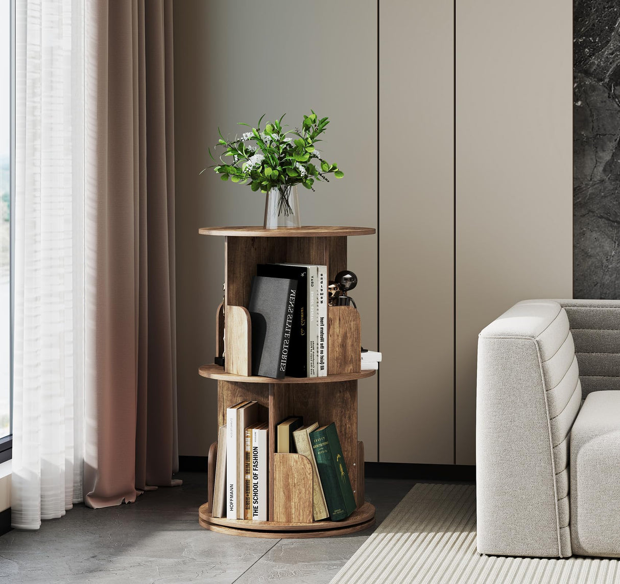 Suuiwau 2-Tier Rotating Bookshelf, 360° Spinning Corner Bookcase Space-Saving Storage Rack for Living Room, Bedroom, Office, Kids Room Suuiwau