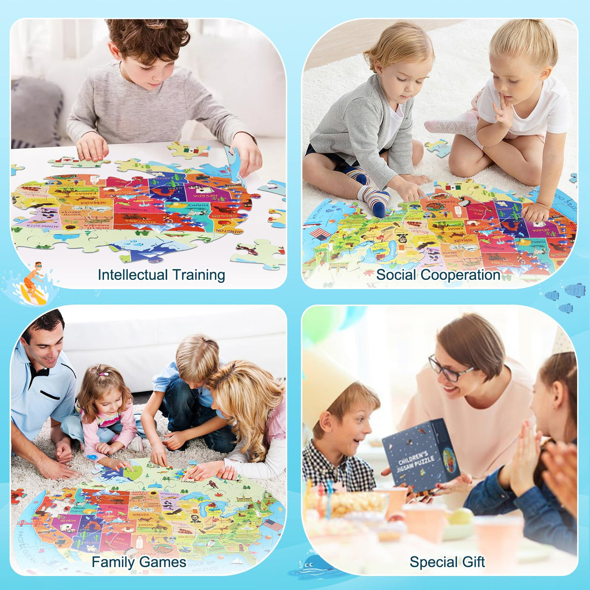 DIGOBAY United States Puzzle 70 Pieces USA Map Floor Jigsaw Puzzles for Kids Ages 4-10, Jumbo Round US Geography Puzzle 50 States with Capitals Educational Learning Toys for Boy or Girl DIGOBAY