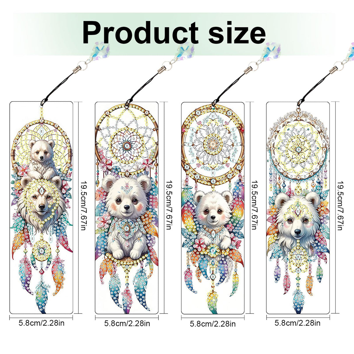 4 Pcs Diamond Painting Bookmarks, White Bear and Lion Dreamcatcher DIY Diamond Art Kits for Adults, Rhinestone Drill Crafts Bookmarks with Tassel for Graduation Birthday Gifts AiYuanzsh