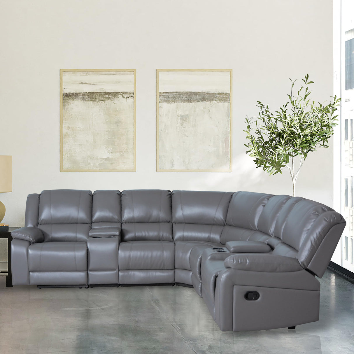 LY&S Home Collection Sectional Reclining Sofa, Sectional Couches for Living Room, Modular Manual PU Leather Recliner Sofa Livingroom Furniture Sets (Grey) LY&S Home Collection