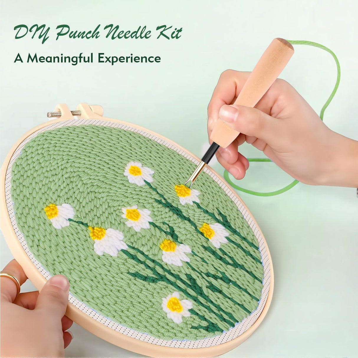 DIY Punch Needle Kit, 8in Punch Needle Kits Adults Beginner for Gift and Decoration, Punch Stitching Kit for Adults with Flower Pattern, Yarns, Embroidery Hoops and Threader Tools Tedux