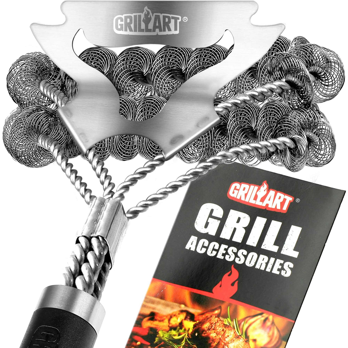 GRILLART Grill Brush for Outdoor Grill Bristle Free - Safe BBQ Grill Cleaner Brush - 18" BBQ Brush for Grill Cleaning Kit -Stainless Grill Cleaning Brush BBQ Grill Accessories Tools- Gifts for Men Dad GRILLART