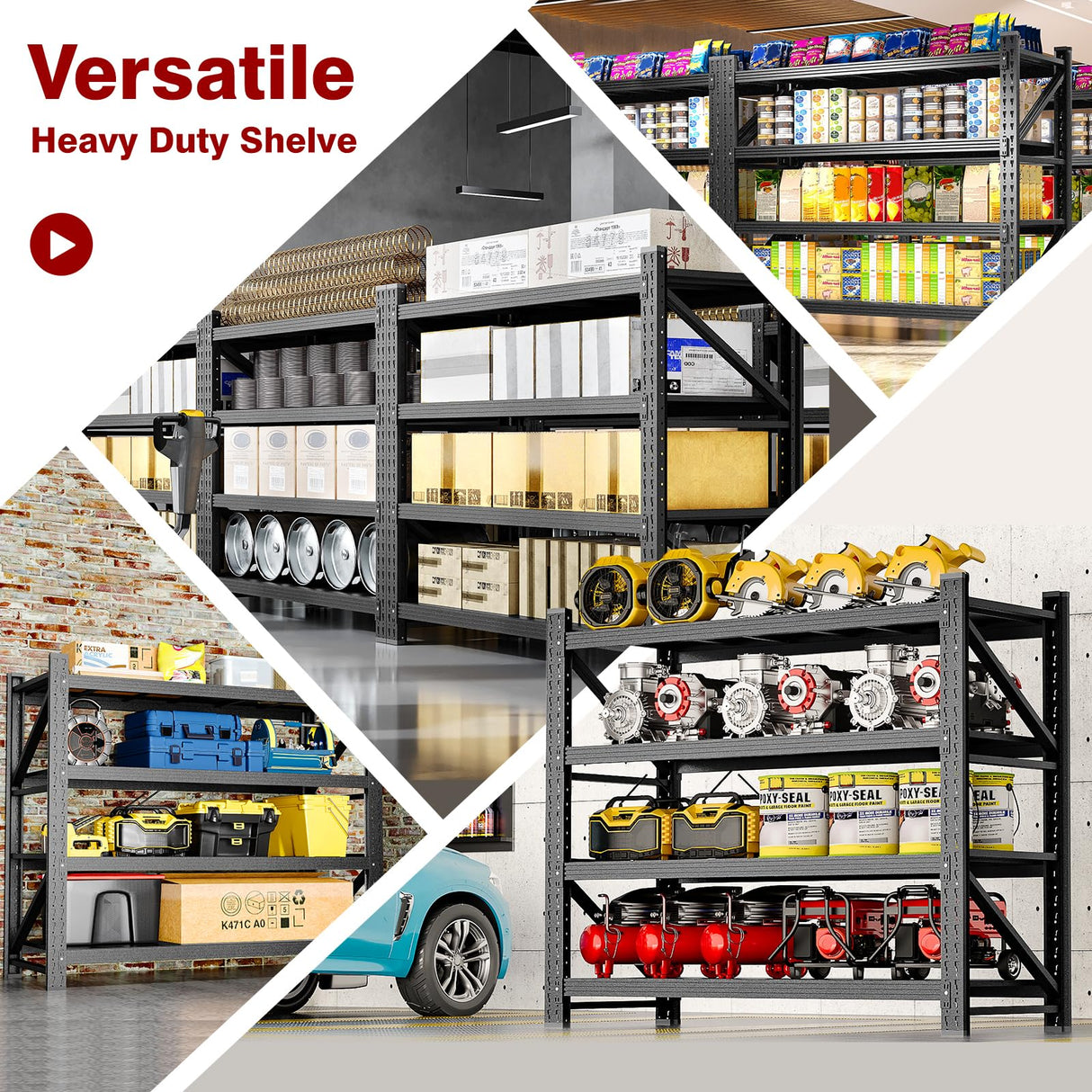 Fesbos 5000LBS Metal Steel Storage Shelves - 71.3" W Black 4 Tier Heavy Duty Rack Commercial Industrial Shelving with Adjustable Shelf for Basement Garage Warehouse - 71.3" W x 24" D x 70" H Fesbos