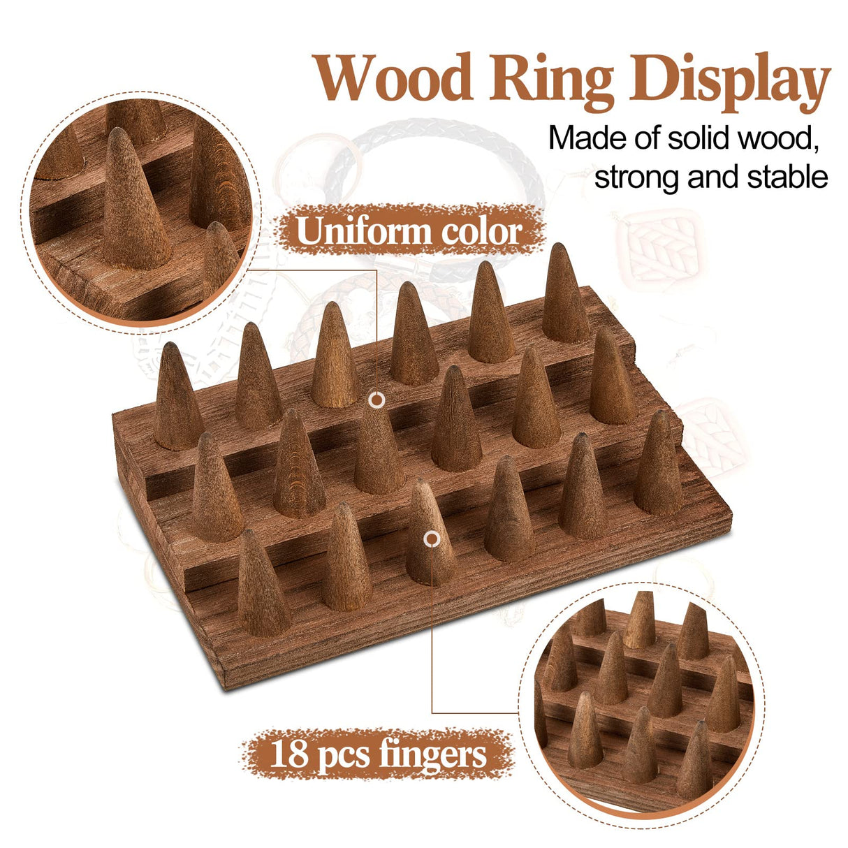 Juexica Wood Ring Display 2 Pieces Ring Holder for Jewelry Wooden Ring Stand Jewelry Counter Showcase 3 Step Ring Organizer for 18 Rings Storage Selling (Brown) Juexica