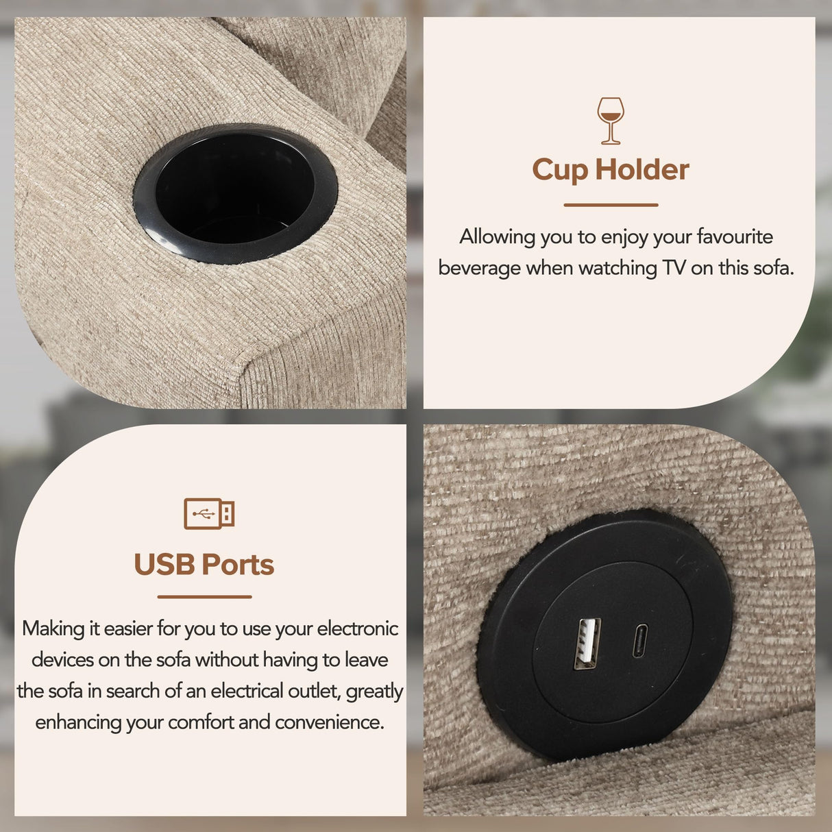 Merax Modern 109.8" L-Shaped Couch Sectional Sofa with Storage Chaise,Cup Holder and USB Ports for Living Room Beige Merax