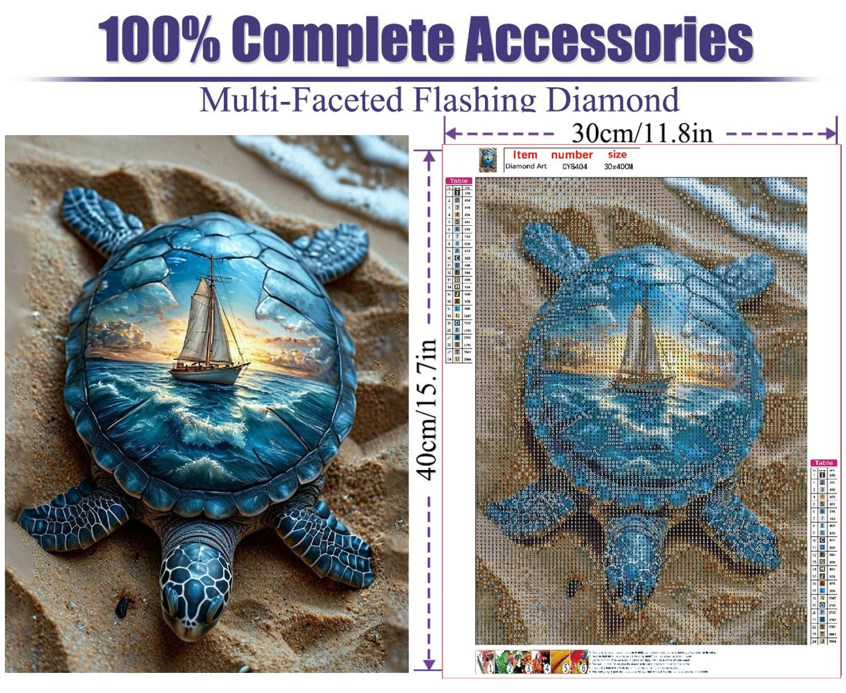 Diamond Painting Kits for Adults 5D Sea Turtle, Sunset Beach Ocean Gem Art for Beginners, DIY Full Drill Diamond Art Kits for Adults, Home Wall Decor, 12x16 Inches Baiwanerxiang