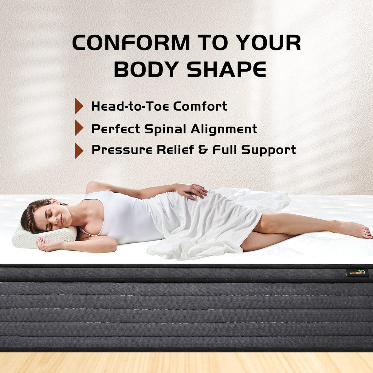 AICEHOME Queen Size Mattress, 14 Inch Individual Pocket Springs with Gel Memory Foam, Medium Firm Mattress in a Box, Memory Foam Hybrid Queen Mattresses,Pressure Relief AICEHOME