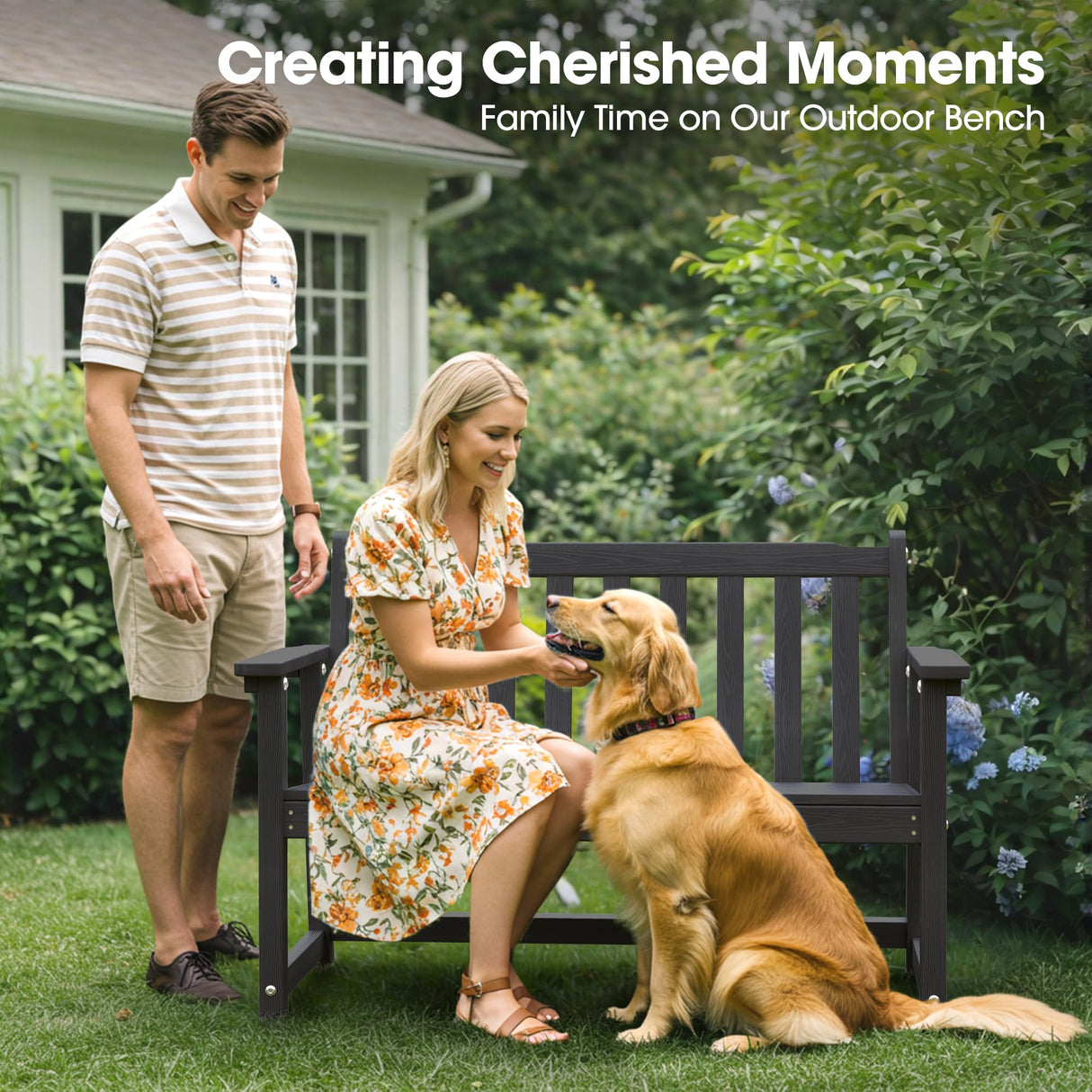 Ciokea 44" Outdoor Bench, HDPE Weatherproof Garden Bench, 2-Person Porch Benches with 550 Lbs, Waterproof Patio Benches for Outside Balcony Deck Backyard, Black Ciokea