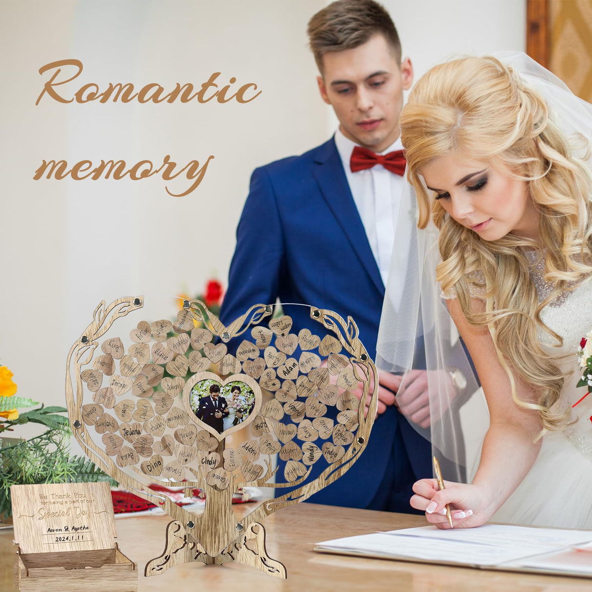 DeziWood Rustic Wedding Guest Book, Wedding Guest Book Alternative with Wooden Drop Box, Heart Wedding Decor for Party, Personalized Wedding DeziWood