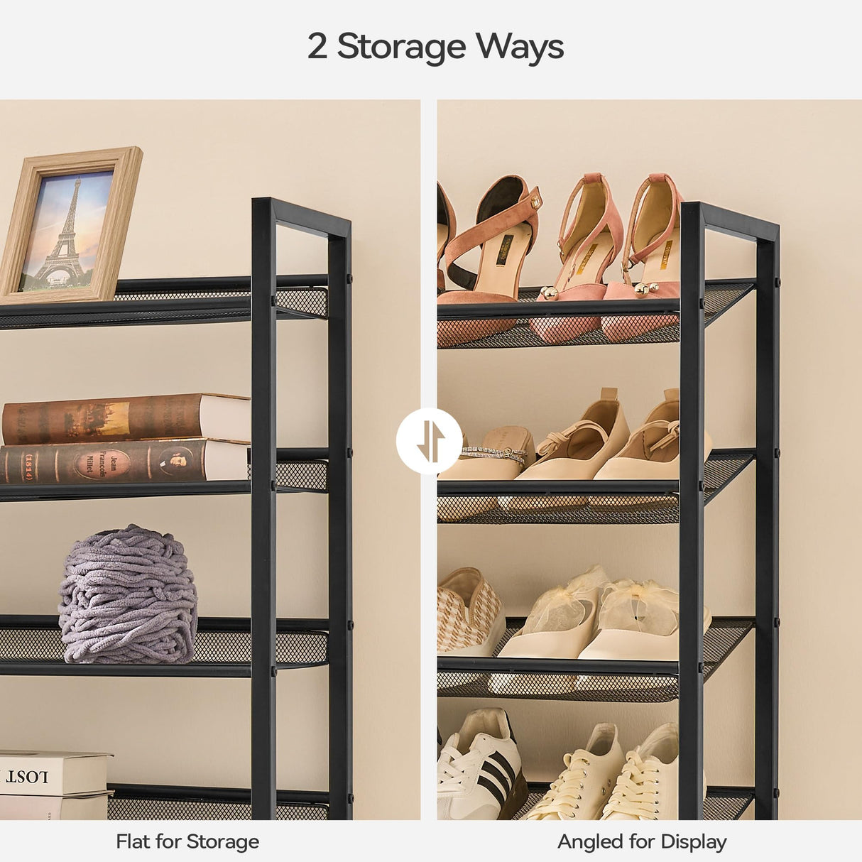 Nunsino Shoe Rack, Long Shoe Organizer,Max Holds 50 Pairs,8 Tier Metal Shoe Storage Shelf,4-Tier Stackable Shoes Organizer for Garage, Entryway, Black Nunsino