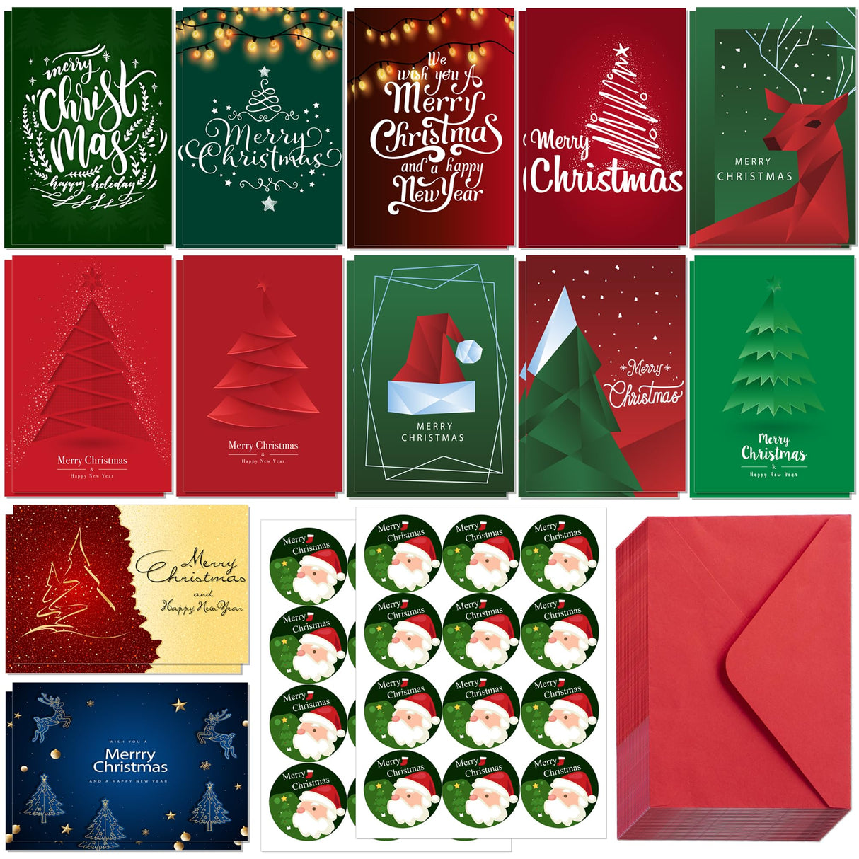 HSHFAMIIY Christmas Cards, Stocking Stuffers for Adults, 24 Pcs Christmas Cards with Envelopes & Stickers,4 x 6 Inch,Blank Holiday Greeting Card Set,Xmas Gift Bags HSHFAMIIY