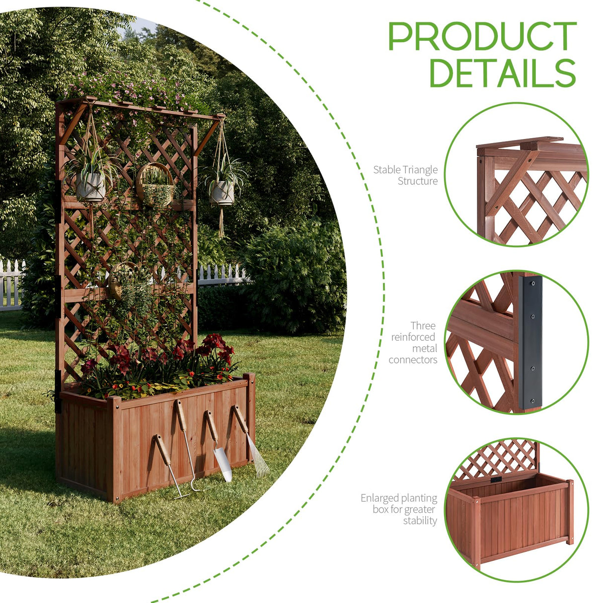 SPECRAFT 2 Pack Wood Planter with Trellis, 35.4x17.7x72 Inch Raised Garden Bed, 1.6Ft Deep Large Planter Box for Outdoor Gardening, Vegetables, and Climbing Plants SPECRAFT