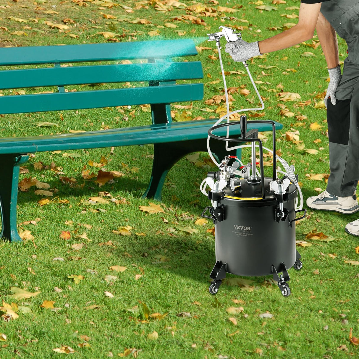 VEVOR Spray Paint Pressure Pot, 20L/5gal Pressure Pot Tank, 70 psi Adjustale Pressure, Steel Pressure Pot Paint Tank with Casters and Leak Repair Sealant, for Home Decor and Industry Painting VEVOR