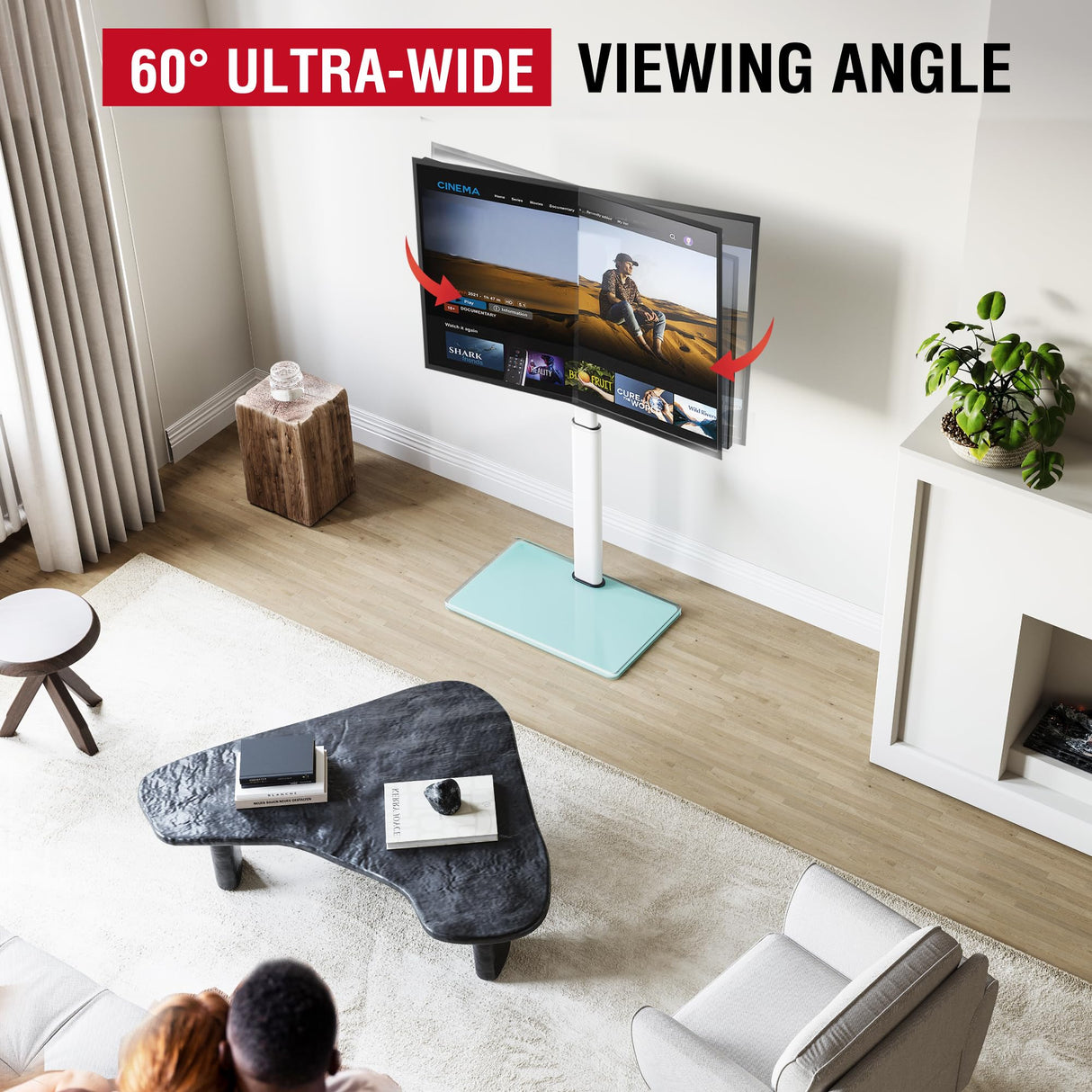 AOKCOS Swivel TV Floor Stand for 32-65 Inches TVs, 8 Level Height Adjustable Corner Small TV Stand Mount for Living Room/Bedroom, Holds up to 88 lbs,MAX VESA 400x400mm,White AOKCOS