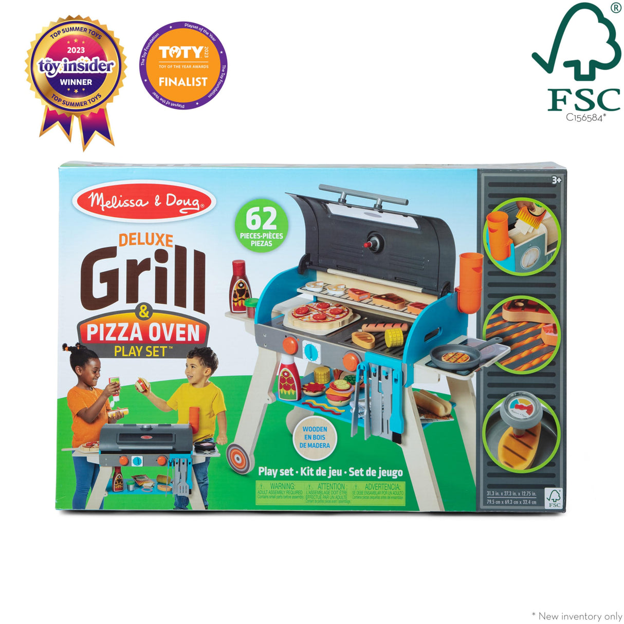 Melissa & Doug Wooden Deluxe Barbecue Grill, Smoker and Pizza Oven Play Food Toy for Pretend Play Cooking for Kids - FSC Certified Melissa & Doug