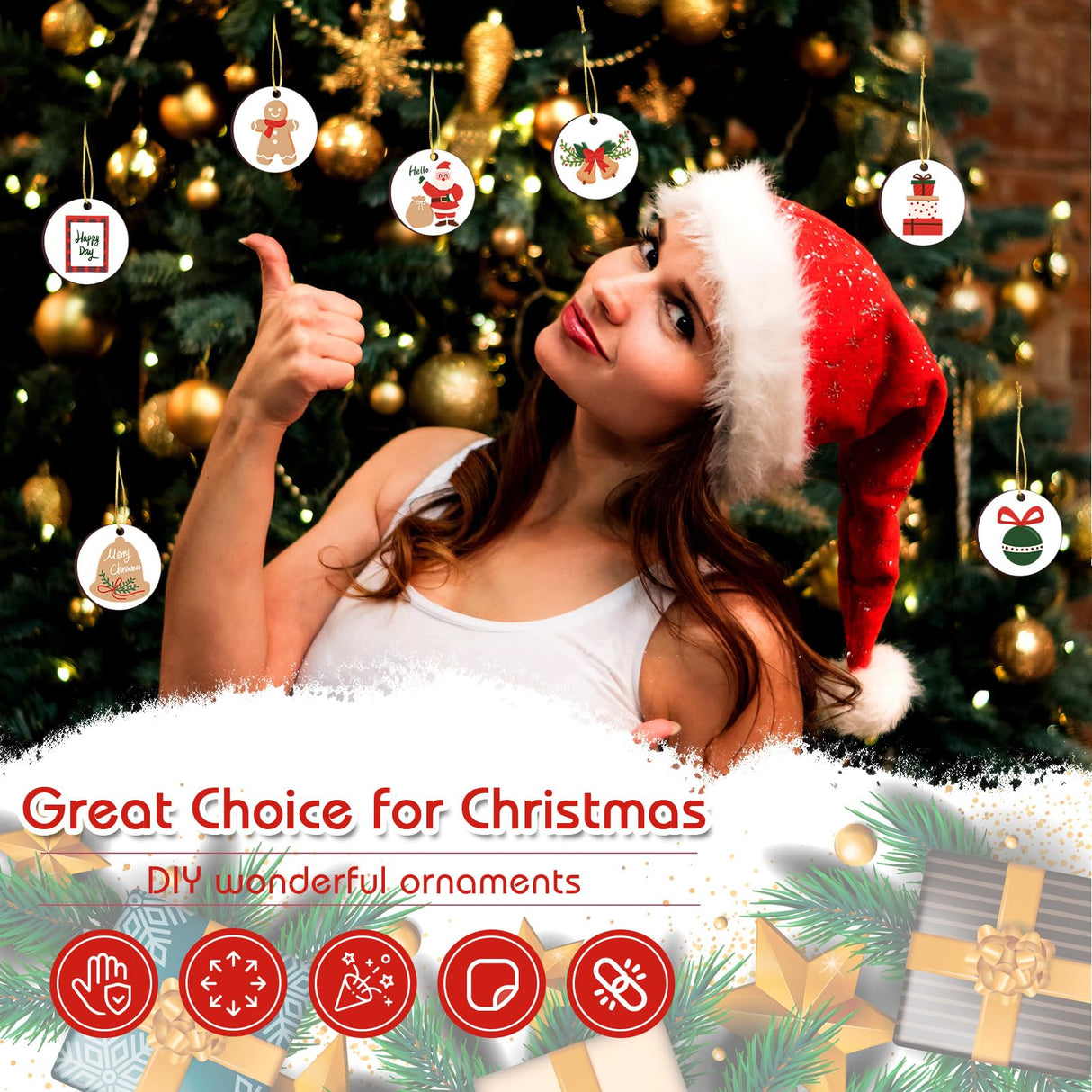 ZYNERY 40 Pcs Sublimation Ornament Blanks, Christmas Ornament Blanks, Double Side Sublimation Blanks Products with Gold String, MDF Round Acrylic Blanks Ornaments for Crafts, Christmas Gift, 2.76 in ZYNERY