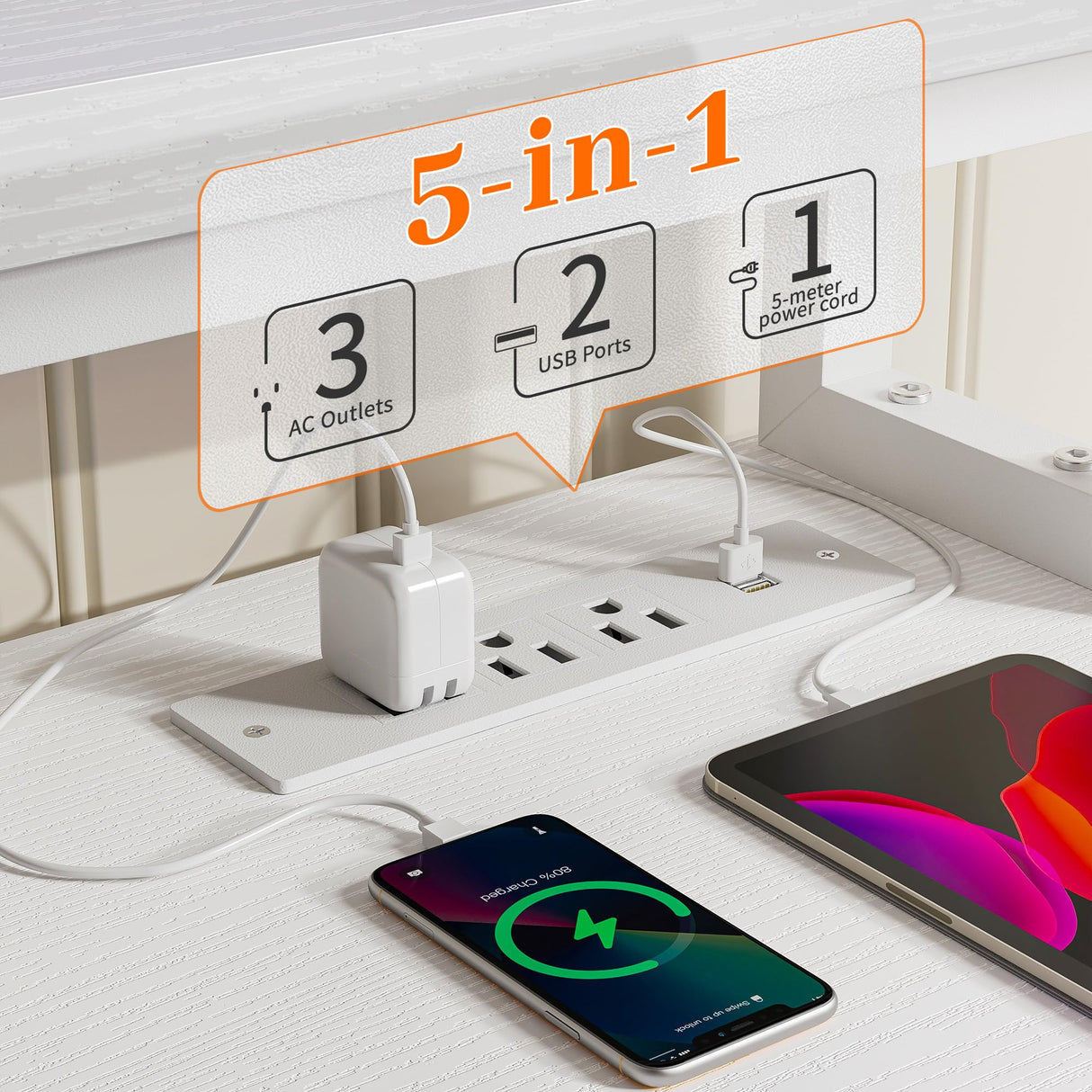 EnHomee 56.5" White Desk with Power Outlets,Study Writing Home Office Desks with File Drawers Cabinet, Computer Desk with Shelves Monitor Stand,Desk with Drawers and Printer Space,White EnHomee