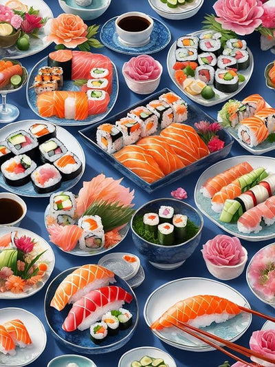 Delicious Sushi Diamond Art Painting Kits for Adults, Food DIY Diamond Painting Set, Diamond Painting Pictures Home Wall Decor Entrance Decorations 12x16 Inch