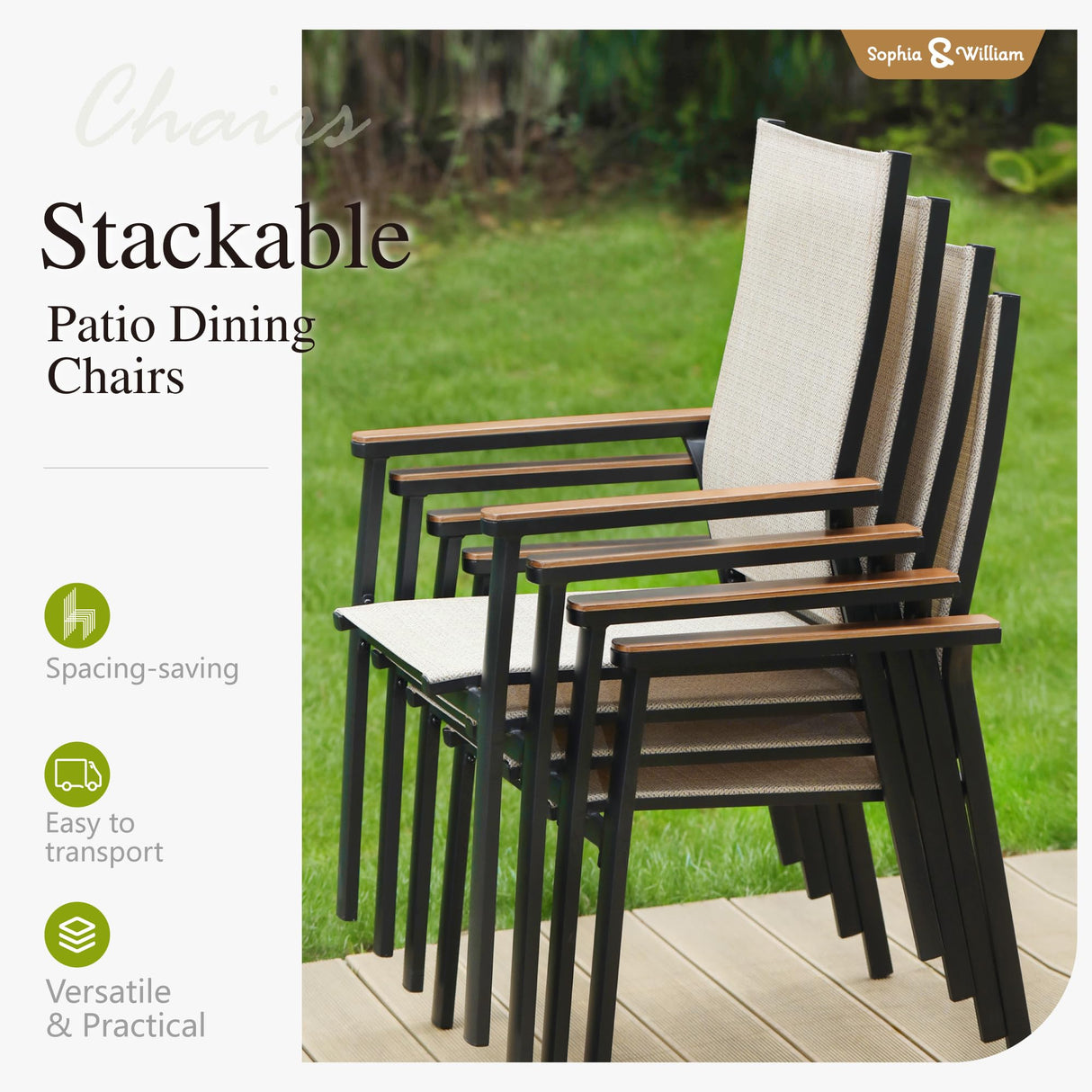 Sophia & William Patio Dining Set 9 Pieces, Patio Table and Chairs Set for 8, 83"x 39" Large Rectangular Metal Dining Table and 8 x Lightweight Aluminum Stackable Chairs (Beige) Sophia & William