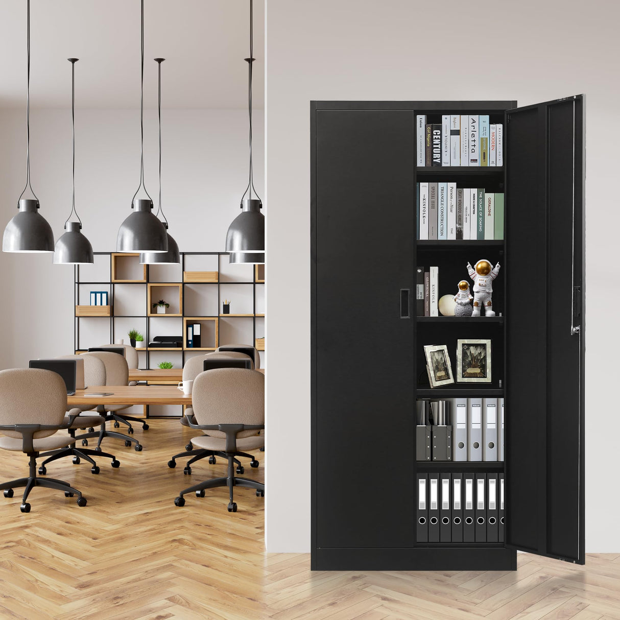 Metal Garage Storage Cabinets,71” Tall Metal File Cabinet with 5 Adjustable Shelves, Lockable Storage Cabinets for Office, Home, Garage, Warehouse 71" H x 31.5" W x 15.8" D (Black) TaskStorz