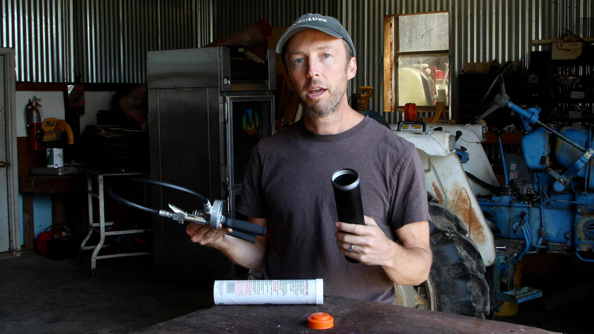 LockNLube Easy-Prime Pistol-Grip Grease Gun. Includes Our Patented Grease Coupler (Locks on, Stays on, Won't Leak!) Plus a 20" Hose and in-line Hose Swivel. LockNLube