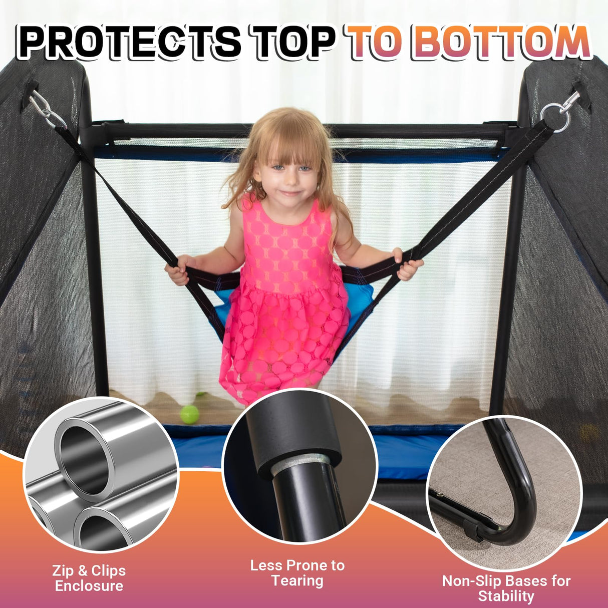 6FT Rectangle Toddler Trampoline with Swing & Horizontal Bar, Enclosure Safety Net, ASTM Approved – Indoor/Outdoor Kids Trampoline, Blue Calmmax