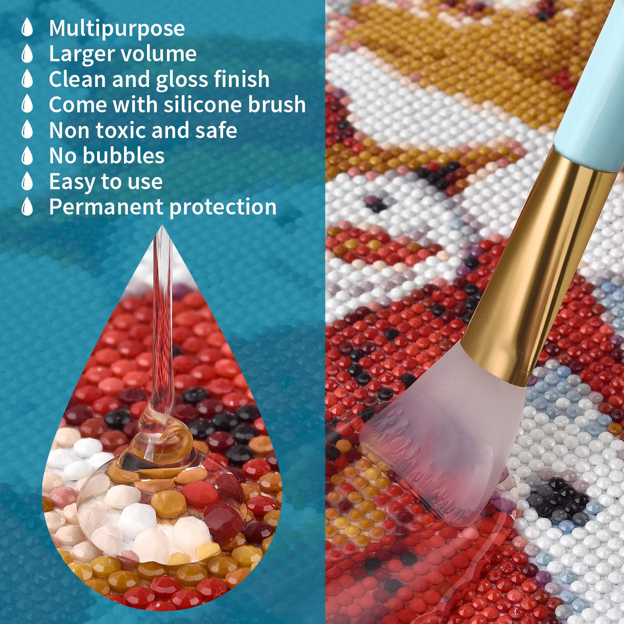 LANBEIDE Updated Diamond Painting Sealer 200ML with Silicone Brush, 5D Diamond Painting Glue Sealer Permanent Hold & Shine Effect Conserver for Jigsaw Puzzles (7 OZ) LANBEIDE