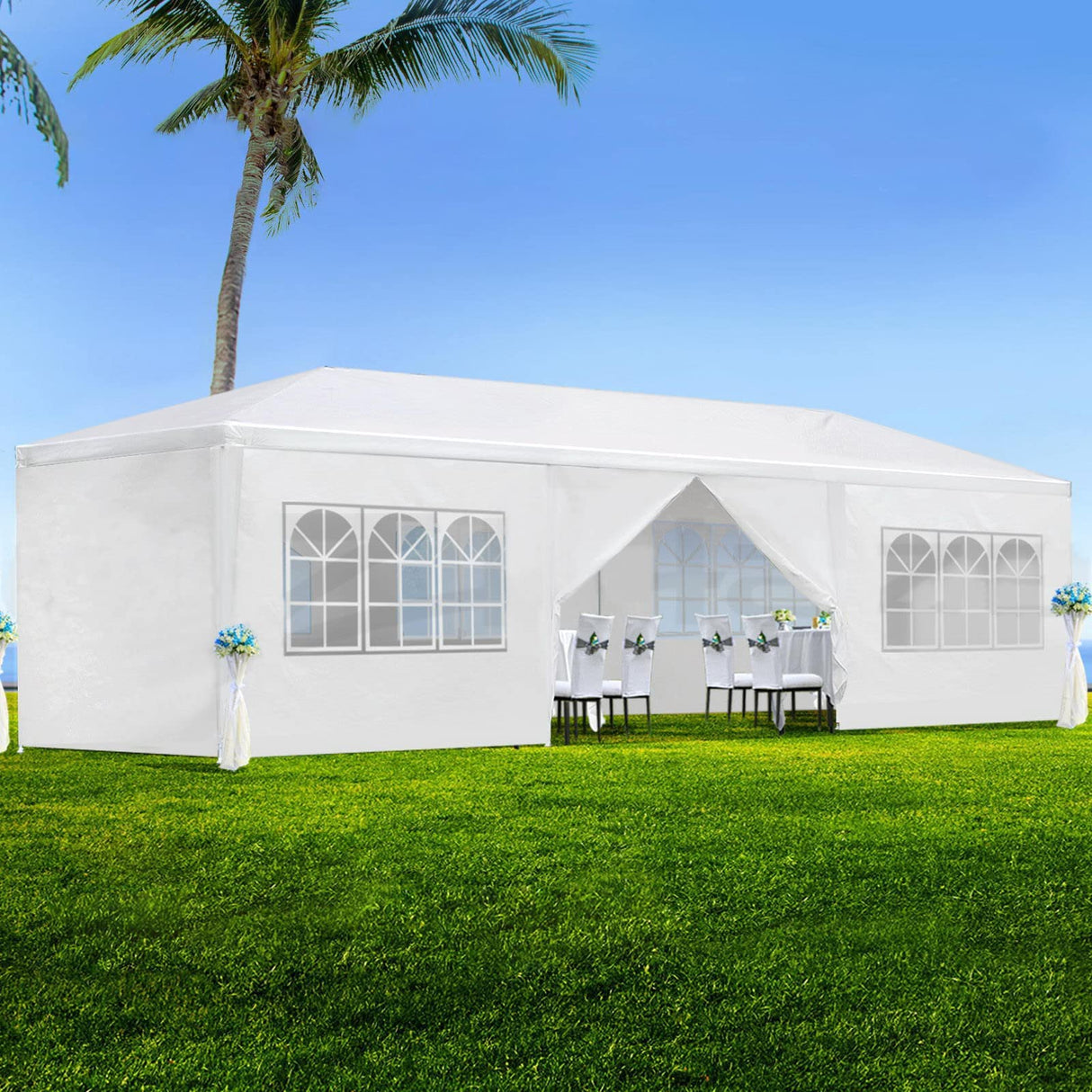 10x30 Party Tent, Outdoor Tents for Parties, White Wedding Tent, Event Tent, Large Canopy Tent with 8 Removable Sidewalls, Big Gazebo Tent for Backyard, Garden ANTSKU