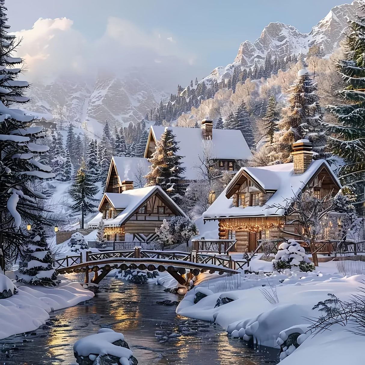 CHWGLFGG 5D Diamond Art Kits for Adults Beginners, Snowy Landscape Diamond Painting Kits, DIY Full Round Drill Winter Cabin Paint by Diamonds Dot Gem Art for Adults, Home Wall Decor 13.7X 13.7 Inch CHWGLFGG