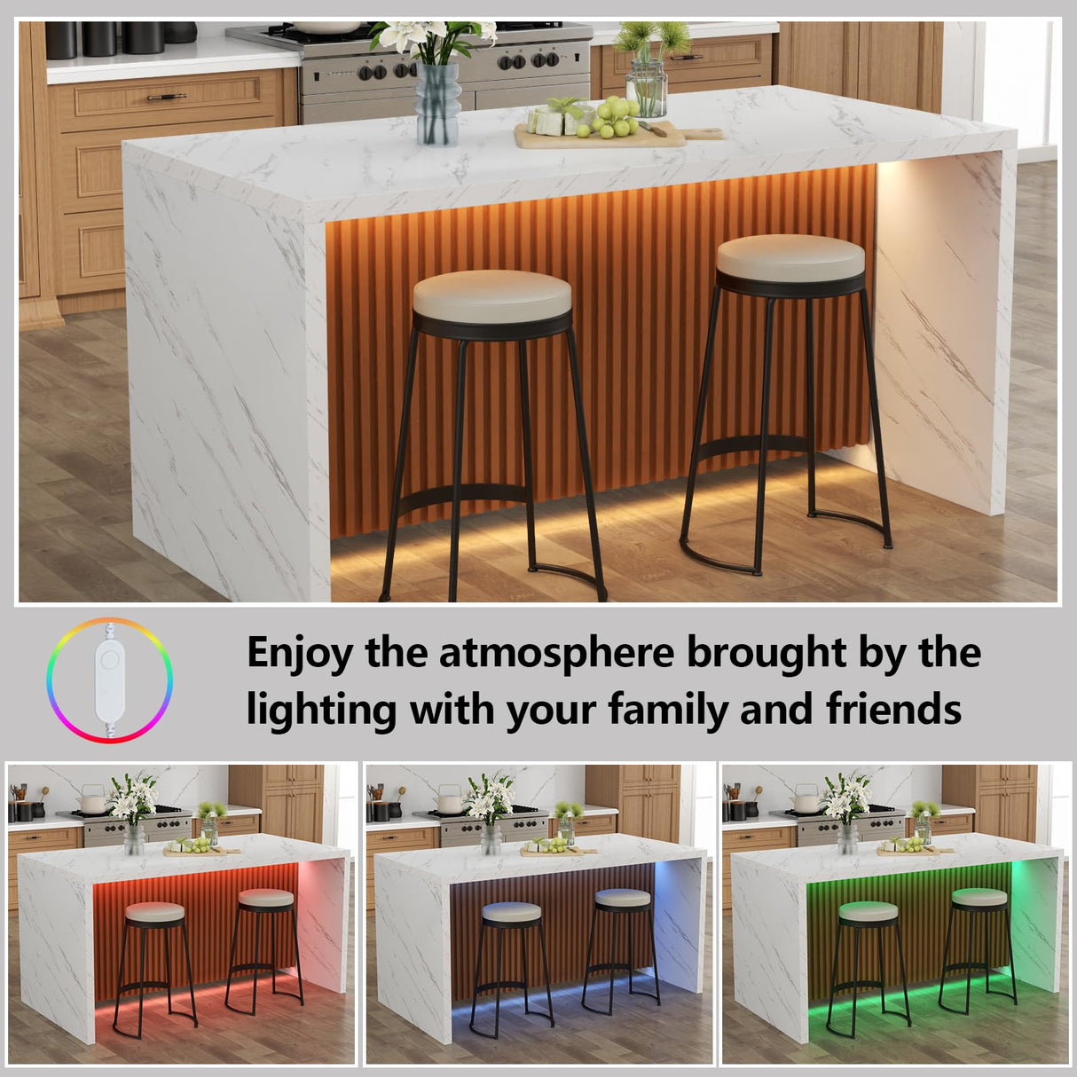 63" Large Imitation Marble Dining Table for 4-6 People, Island Table with LED Lights, Mordern Marble Stripes Kitchen Dining Table with Grille design for Dining Room, Home, Office, Living Room๏ผWhite๏ผ Gyfimoie