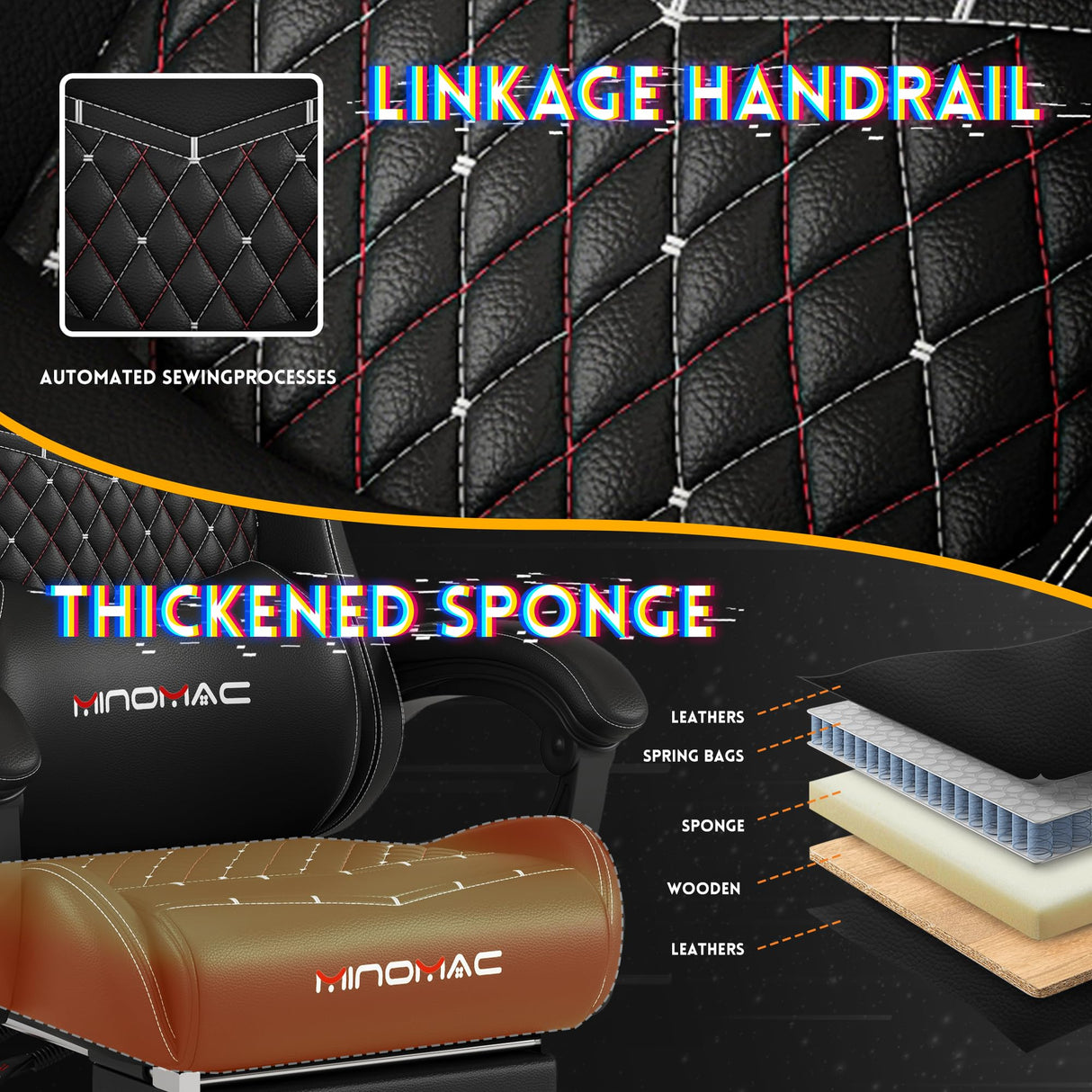 Gaming Chair, Computer Office Chair with Footrest, 155° Reclining Chair, Ergonomic High Back Computer Chair with Headrest and Lumbar Support for Adults and Kids(All Black) Gamtimer