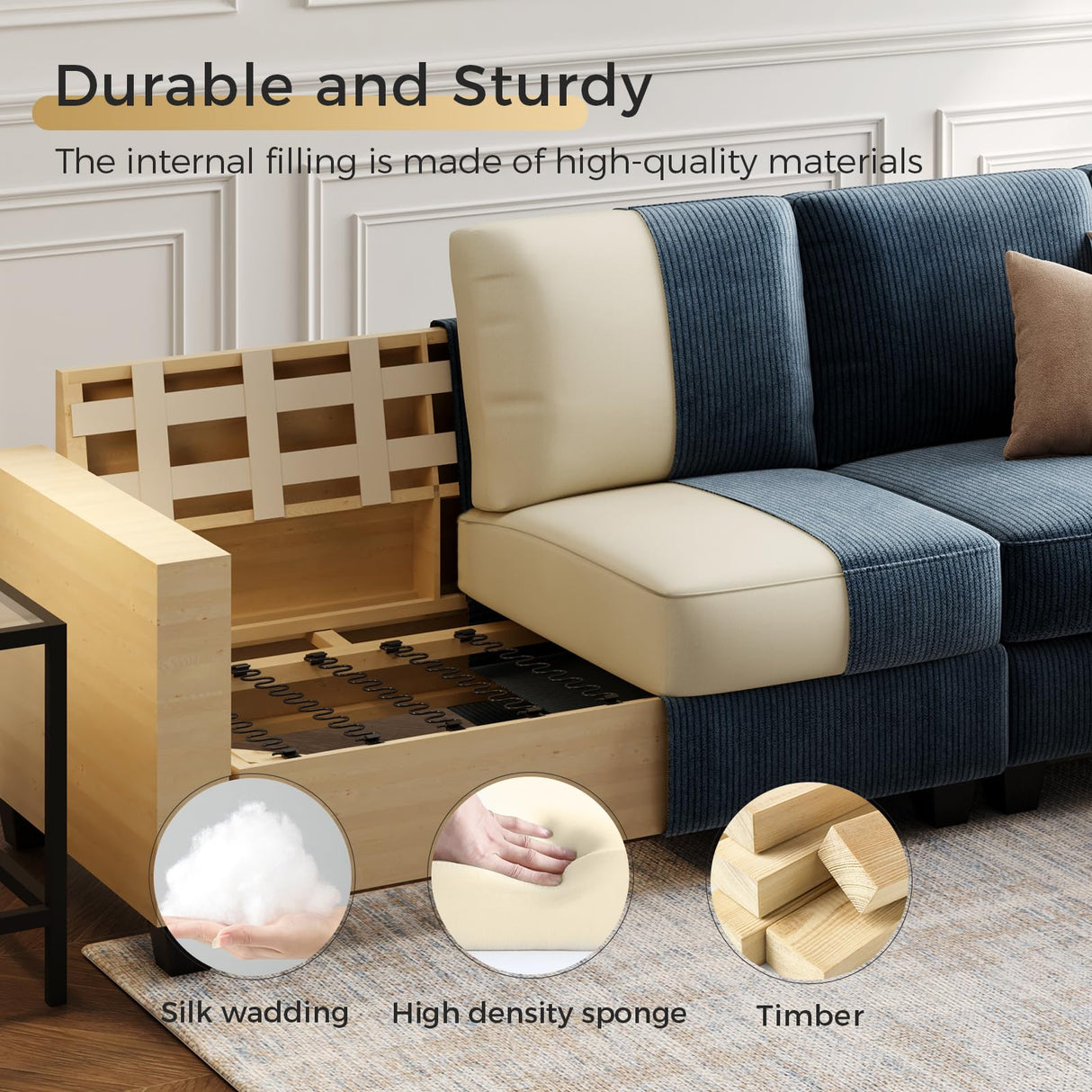 KKL Sectional Sofa Couch for Living Room, 106 Inches L Shaped Couch with Storage, 5 Seater Corduroy Home Sofas, Modern Couches with Chaise for Apartment, Sofas para Sala, Blue KKL